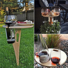 Load image into Gallery viewer, Mini Wooden Picnic Wine Table with Foldable Round Desktop