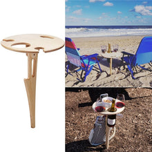 Load image into Gallery viewer, Mini Wooden Picnic  Wine Table with Foldable Round Desktop
