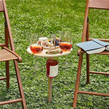 Load image into Gallery viewer, Mini Wooden Picnic  Wine Table with Foldable Round Desktop
